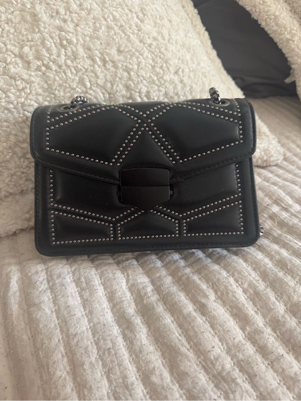 Studded Black Leather Shoulder Bag